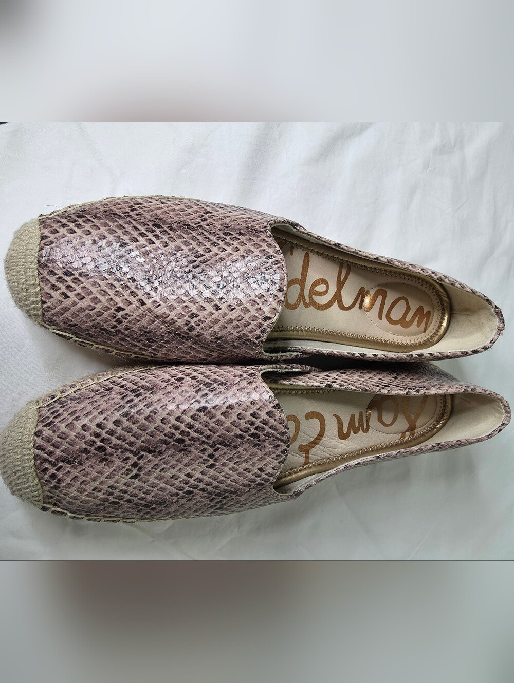 Sam Edelman Taupe And Black Snake-Print Espadrille Slip-Ons SZ 9